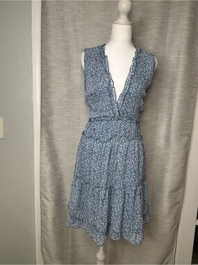 Justify Blue Floral V-Neck Tiered Midi Dress